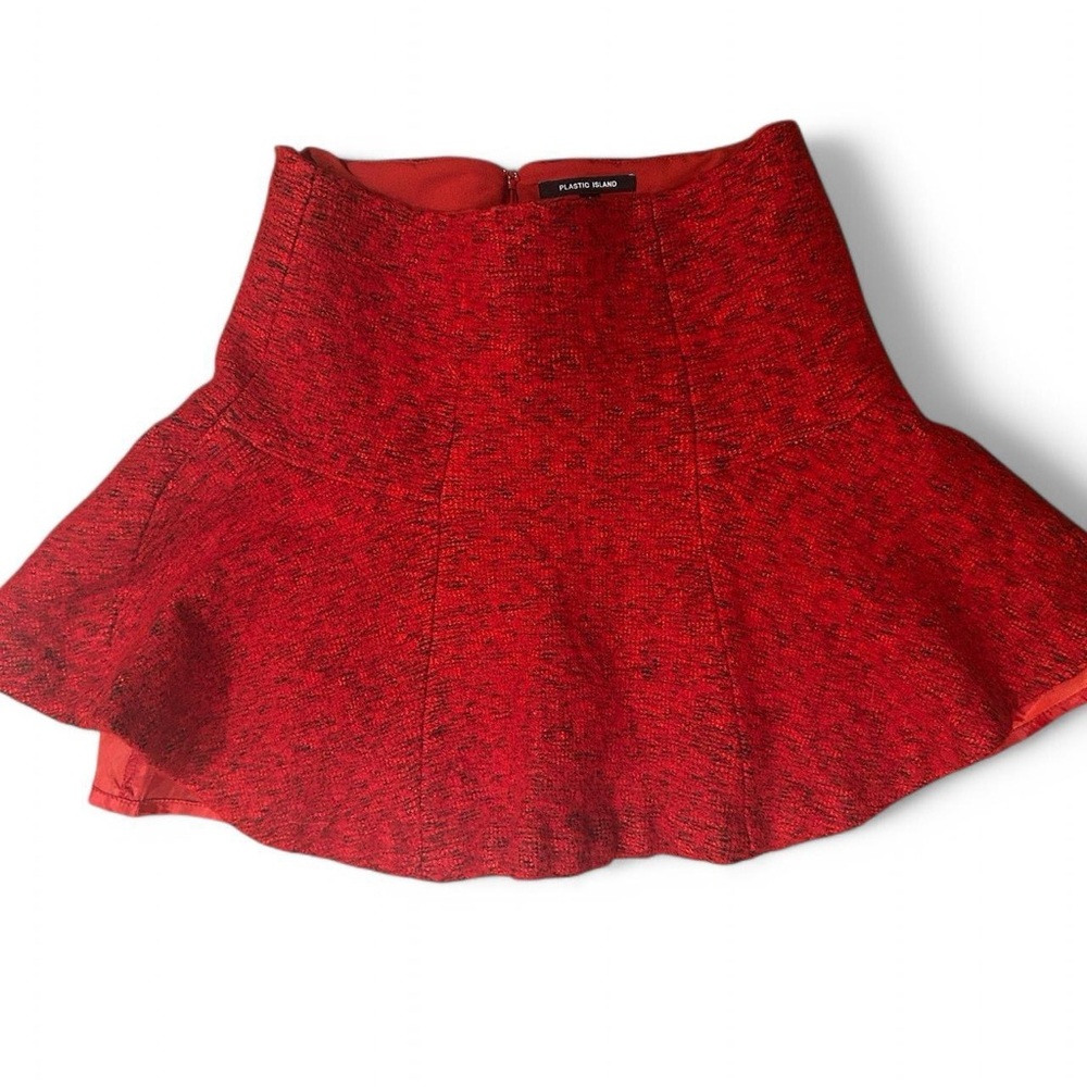 Plastic Island Red Wool Blend Fit Flare High Waist Mini Skirt Textured Small